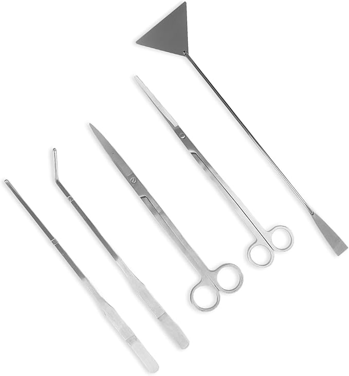 Gavigain 5 in 1 Aquarium Tool Kit, Stainless Steel Aquascaping Scissors, Tweezers, Sand Shovel, Ergonomic Grip, Rusts, for rs and Aquarium Enthusiasts