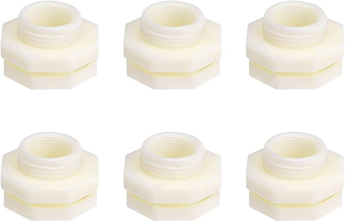 uxcell ABS Bulkhead Tank Fitting Adapter for Rain Bucket Aquariums Water Tanks Ponds G3/4 Female 6Pcs