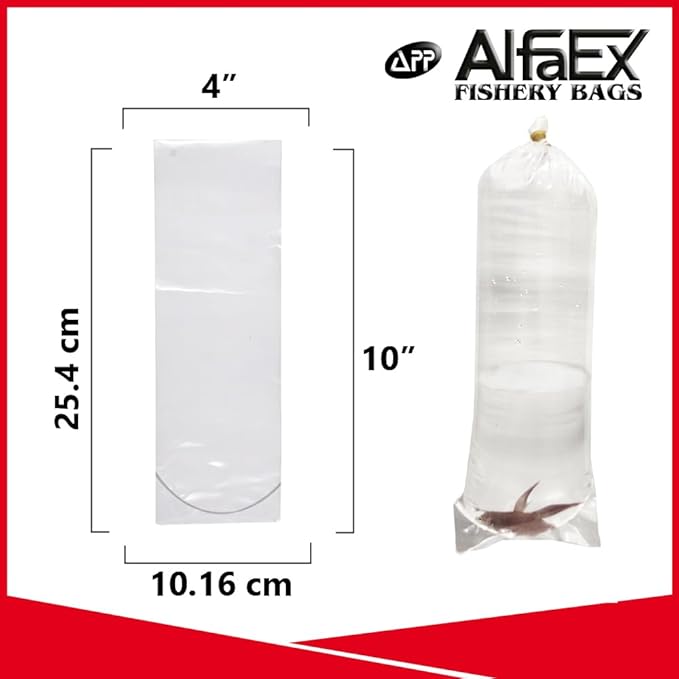 Fishery Bags 4 Inches Leak Proof Rounded Bottom Clear Plastic Fish Bags for Shrimps and Betta Fish Transport. (4" x 10" / 100 Pack / 2 Mil)