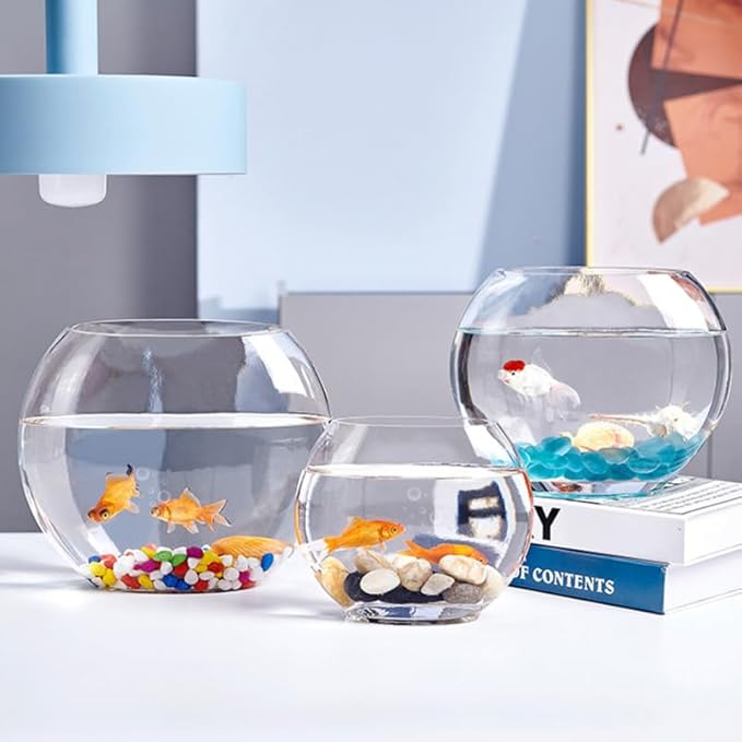 Multi-Function Glass Fish .84 Inch Transparent Aquarium Bowl with Fish Accessories for Home Desktop Office Decor