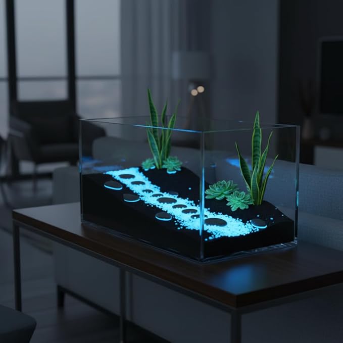 Shiny Stone Glow in The Dark Aquarium Neon Gravel Sand, Decorative Rocks for Fish Tank and Fairy Garden, Home Dec,305g/0.67lbs (3-5mm, Sky Blue)