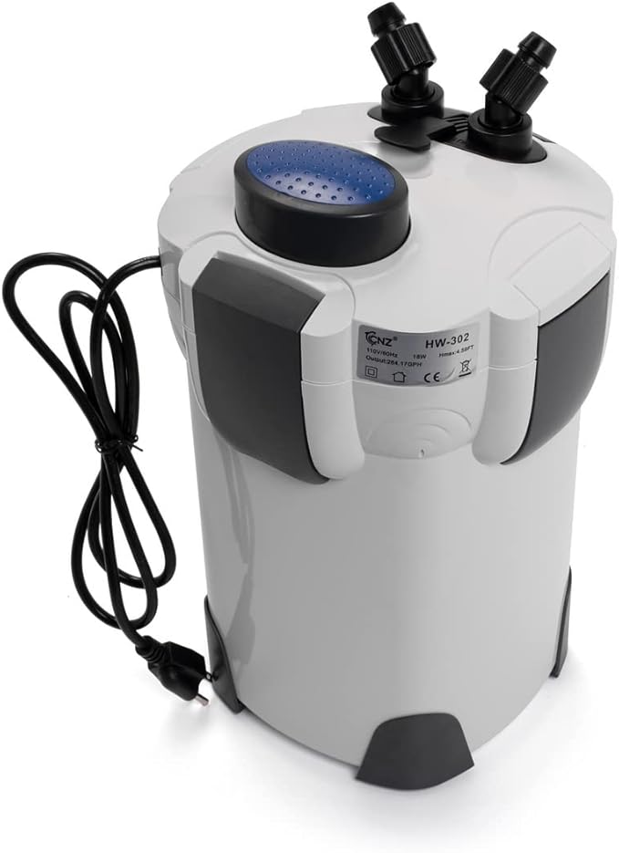 CNZ HW-302 265GPH Aquarium Canister Filter with Meida Kits, White