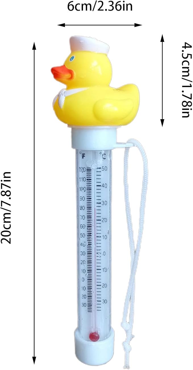 Pool Floating Thermometer, Bath Thermometer, Easy-Read Water Temperature Gauge with String, Duck Shape Floating Swimming Pool Thermometer, Temperature Gauge for Hot Tubs & Aquariums