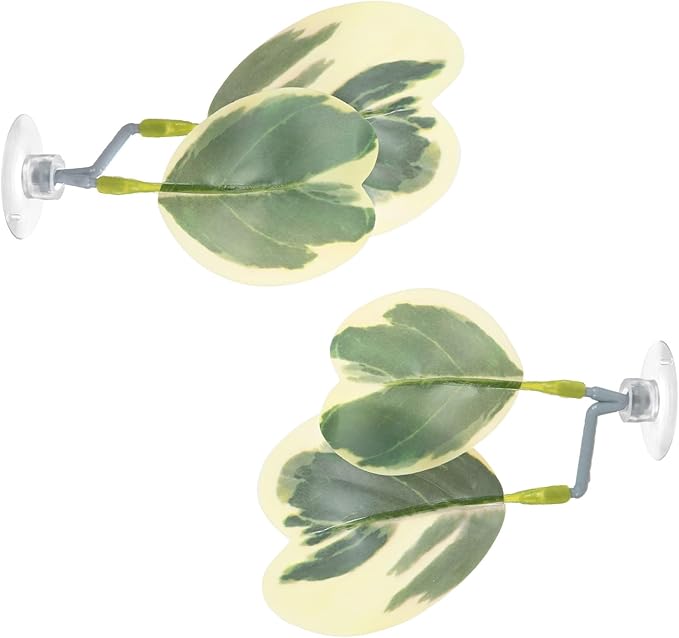 M METERXITY 2-Pack Betta Fish Leaf Pad, Hammock Plant Leaf Pad, Realistic Resting Fish Rest Bed for Fish Tank Decorations/Aquarium Accessories/Breeding [Green and White, Grape Leaves-Shaped]