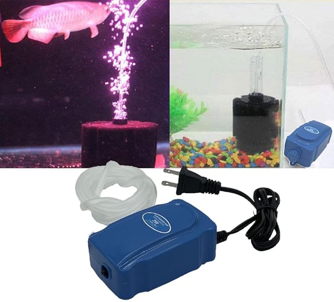 Aquarium Air Pump Kit for 3-20 Gallon Fish Tank, 3W 48GPH Oxygen Aerator for Sponge Filter with Air Stone, Airline Tubing, Check Valve, Hydroponic Air Bubbler Pump
