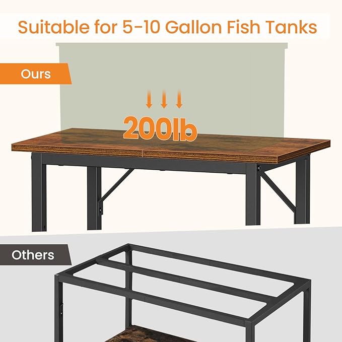 Snughome 10 Gallon Fish Tank Stand, Aquarium Stand 2-Tier Storage Shelves, Heavy Duty Terrarium Stand for Home Office Fish Tank Shelf, 20.47" L x 11.02" W x 30.7" H, Rustic Brown