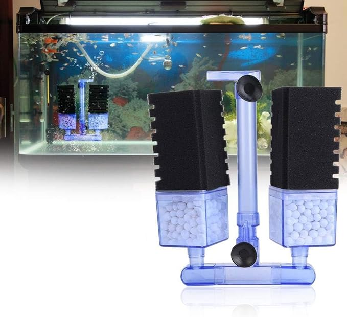 Multi Layer Filter Media Biochemical Dual Sponges Filters with Extendable Telescopic Air Flow Outlet Air Pump Driven for Betta Fry Aquarium Fish Tank Up to 50 Gallon (1-Pack, Black Sponge)