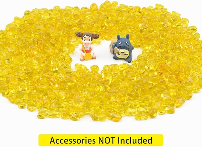 Glass Stones, 1Lb/460g Irregular Sea Glass Pebbles Non-Toxic Artificial Gemstones for Vase Filler/Terrarium Flowerpot Aquarium Turtle Tank Decoration/Handcraft Making, Yellow