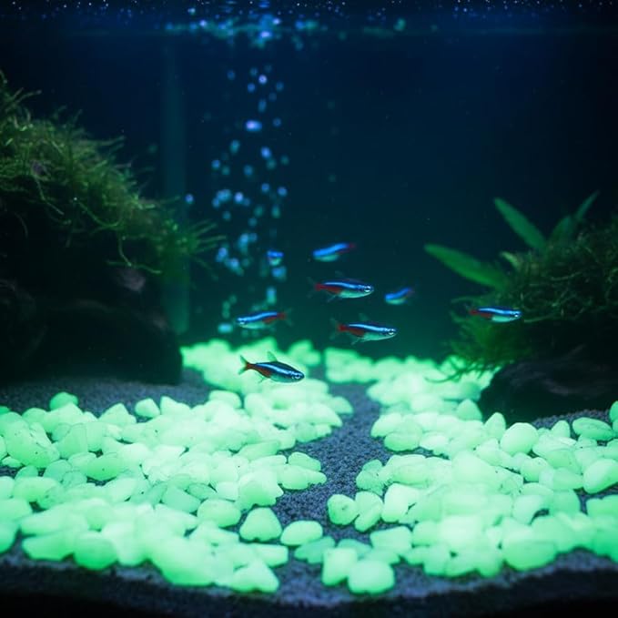 Shiny Stone Glow in The Dark Aquarium Neon Gravel Sand, Decorative Rocks for Fish Tank and Fairy Garden, Home Dec,305g/0.67lbs (8-15mm, Yellow Green)