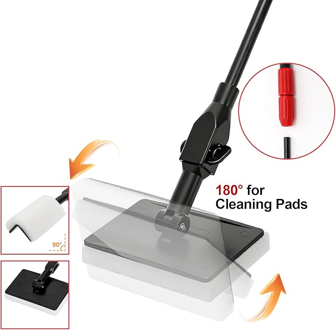 TOPZEA 6 in 1 Aquarium Cleaning Tool Kit, Fish Tank Cleaner Set with Adjustable Telescopic Long Handle (21-32 Inch) Include Algae Scraper, Scrubber Pads, Fish Net, Tube Cleaning Brush, Gravel Rake