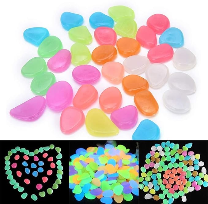 Oubest Glow in The Dark Pebbles/Glow Stones/Glowing Rocks Blue Decor for Garden/Fish Tank/Aquarium/Walkway/Driveway/Plant Pots/Bonsai (200, Multi-Colored)
