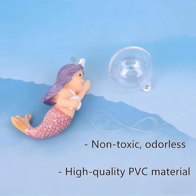 Floating Mermaid Aquarium Ornament, Handcrafted Cute Mermaid Statue with Floating Ball, Colorful PVC Resin Fish Tank Decor for Home Aquariums & Desktop Water Features (Red)