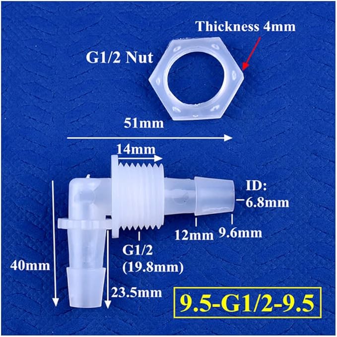 5Pcs Hex Nut PP Pagoda Elbow Connectors Aquarium Tank Air Pump Hose Joints Irrigation Pipe Fittings,9.5-G3I8-9.5