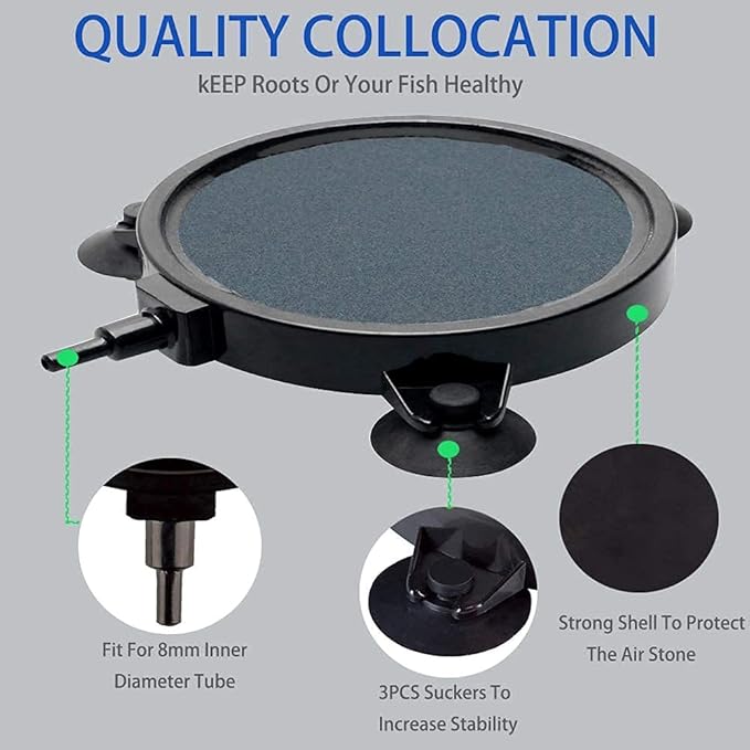 kathson 4.2 Inch Air Stone Disc Bubble Diffuser 8 PCS with Suction Cups Fish Tank Air Pump Round Dissolved Oxygen Airstone Decoration for Hydroponics Pond Aquarium Aquaponics