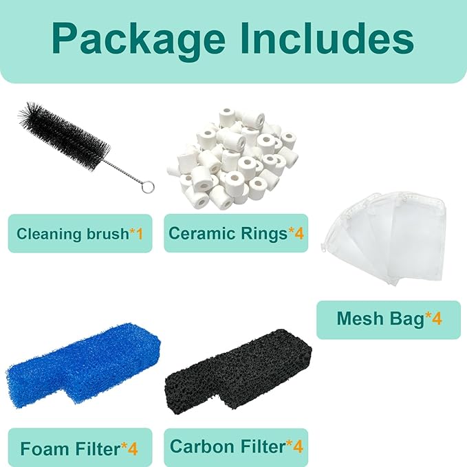 17 Set Aquarium Filter Media Replacement Kit Compatible with Seachem Tidal 55 Gallon (200 Liters) Large Aquarium Fish Tank Filter, Includes Brush, Carbon Sponge, Ceramic Rings, Blue Foam Filters