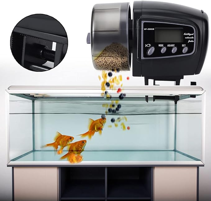Adjustable Automatic Feeder Food Timer for Fish Tank Aquarium, 50-100g Capacity with Display Screen - Easy Scheduled Feeding, Clip & Hook Fixing, Ideal for Travel and Holiday