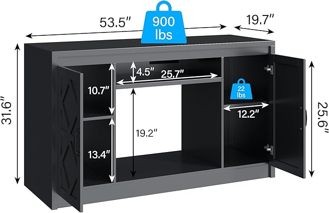 kepptory 55-75 Gallon Fish Tank Stand with Diamond Doors & Power Outlet, Heavy Duty Aquarium Stand with Cabinet Storage for Fish Tank, Turtle Tank, Reptile Terrarium (Black)