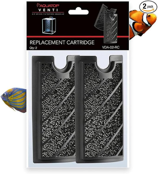 Aquatop Replacement Carbon Cartridge for Venti VDA-02, 03, & 04 – Controls Toxins & Odors – Easy to Install – for Freshwater & Saltwater – Pack of 2