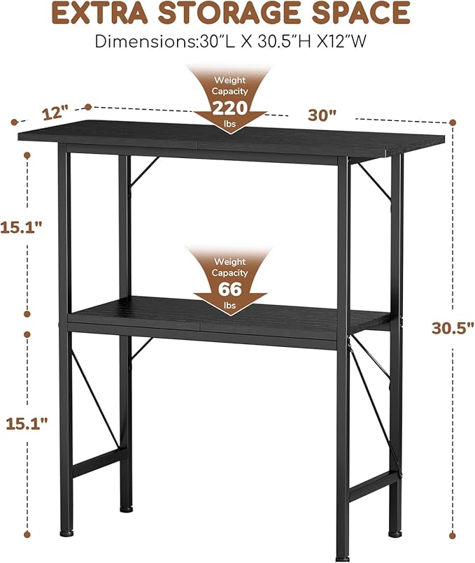 20-29-30 Gallon Fish Tank Stand with Storage Shelves, 2-Tier Aquarium Stand with Metal Frame, Heavy Duty Reptile Turtle Tank Stand for Home Office, 30" L x 11.8" W x 30.5" H, Black