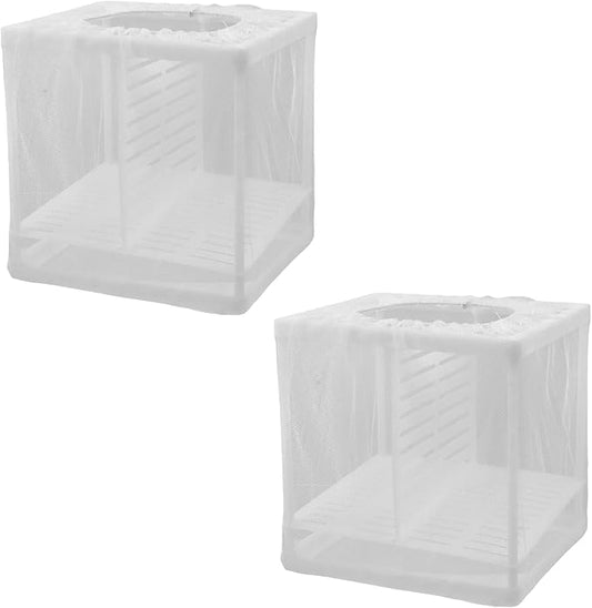 MY MIRONEY 2PCS 6.3" x 5.51" x 5.91" Fish Tank Breeder White Nylon Fish Incubator Mesh Box Aquarium Fish Fry Hatchery Breeder with Suction Cups (with Divider)
