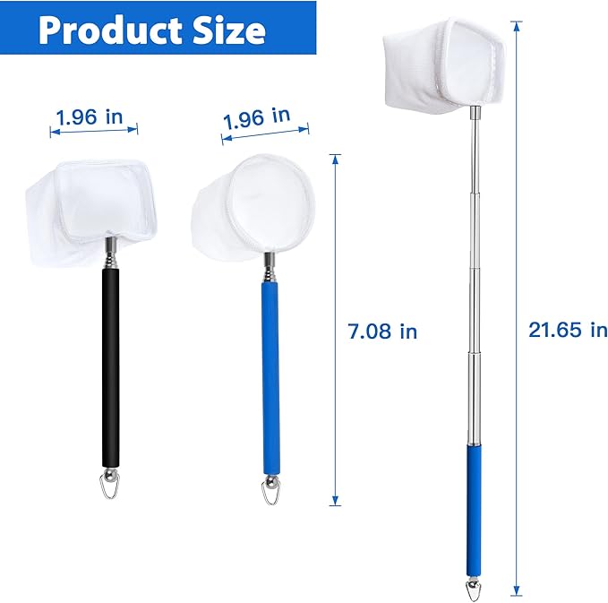 Fish Tank Shrimp Net, 4 Pcs Telescopic Aquarium Net Fish Skimming Net Fish Tank Aquarium Accessories Net Fish Goldfish Net Net with Extendable Stainless Steel Handle, Black Blue