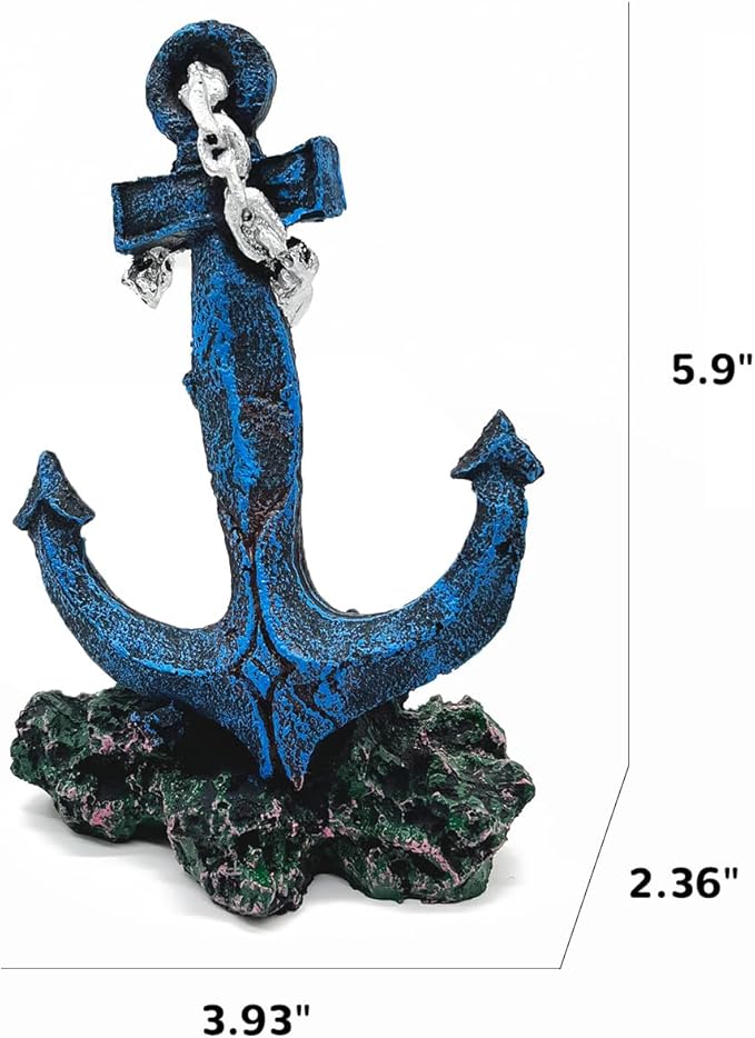 J-star Aquarium Anchor Decor, Realistic Ship Anchor Ornament for Fish Tank, Resin Underwater Decoration for Freshwater & Saltwater