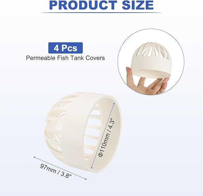 PATIKIL 4.3 Inch (110mm) Fish Cover Permeable Cap, 4 Pcs PVC Breathable Cap Aquarium Guard Fish Tank Intake Cover, White