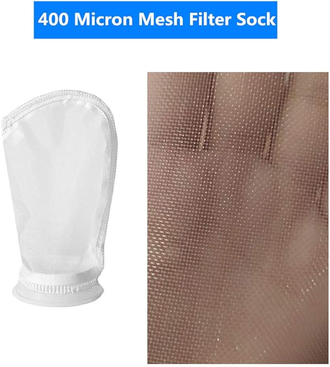 2 Pack 400 Micron 4" Plastic Ring, 9" Short Bag Nylon Mesh 4 Inch Filter Socks Bags for Aquarium Marine Reef Sump