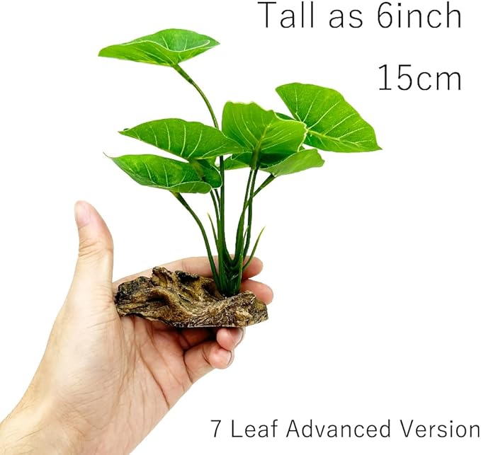 Fish Tank Decor Aquarium Decorations Ornaments Betta Leaf pad Hammock 6inch Plastic Artificial Plant Goldfish Fish Hides Small Tank/Reptiles Plants Driftwood (Green-Type-A)