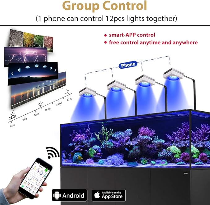 PopBloom RL90 LED Aquarium Light, Smart APP Control Fish Tank Light Reef Lights for Coral 60-240CM Marine Tank, Arm Mounting Aquarium Light with Timer and Brightness Adjustable