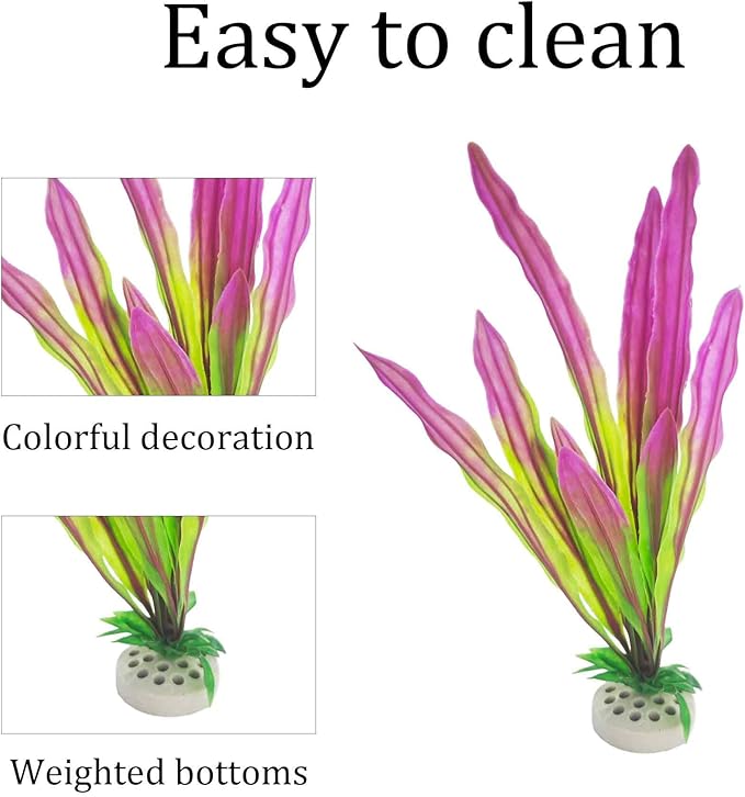 2PCS 11 Inches Tall Purple Green Seaweed Grass Artificial Aquarium Plants, Plastic Fish Tank Decorations for Freshwater and Saltwater Tanks