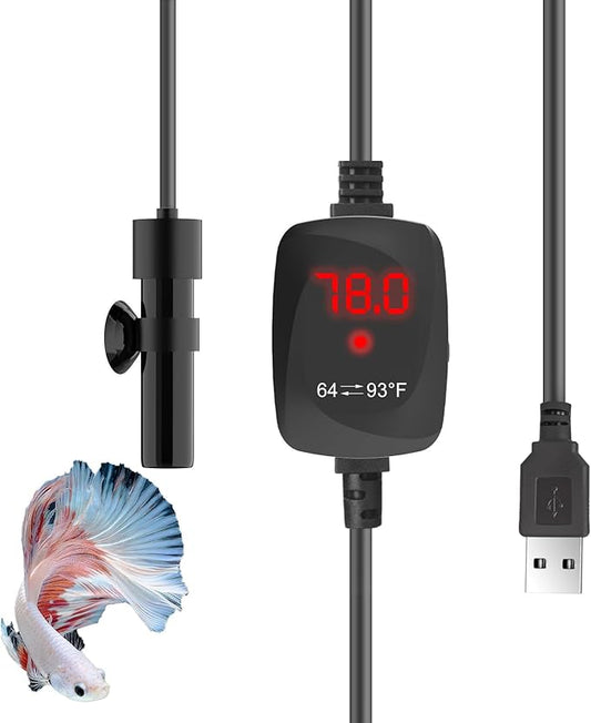 10W Mini Aquarium Heater 5V/2A USB Betta Heater for up to 1 Gallon Tanks, Alumina Ceramic Fish Tank Heater Turtle Heater with Dry-Run & Overheat Protection