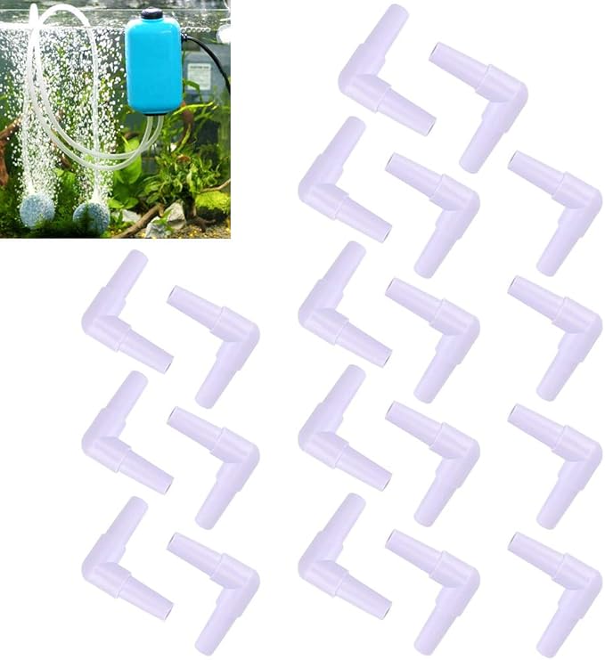 GLOGLOW Plastic Hose Barb Fittings, 20pcs Hose Barb 90 Degree L Right Angle Elbow Union Fitting Water Fuel Air Aquarium Joints Increasing Oxygen Pump Tubing Connectors