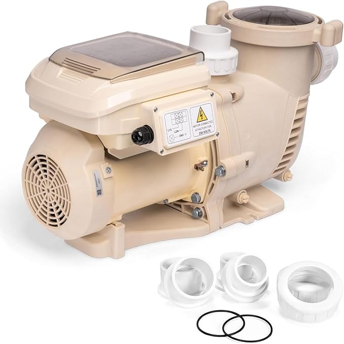 XtremepowerUS 1.75 HP Variable Speed Swimming Pool Pump 230V, In-Ground Pool, 6,660 GPH High Performance Max 1.75HP with Adapter Fitting Set (Inlet Fitting 1.5" / 2")