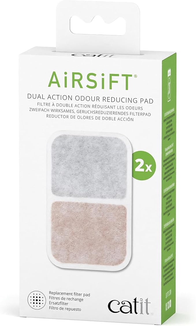 Catit Airsift Dual Action Air Purifier Pad, 2 Pack – Two Media Filter to Keep Litter Box Odors at Bay