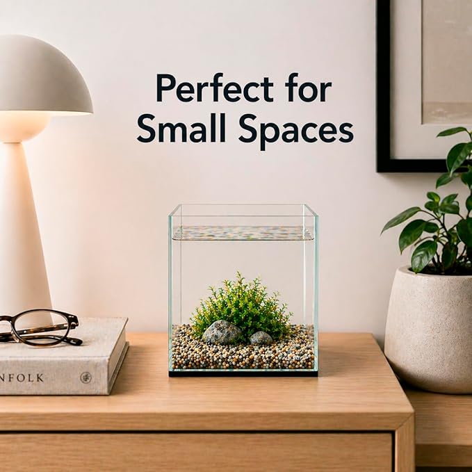 Aquatop High Clarity Low Iron Glass Cube Aquarium, 2.11-Gal – 5mm Thick Glass – Slim Design – Fresh & Saltwater – Desktop Tank with Silicone Sealing