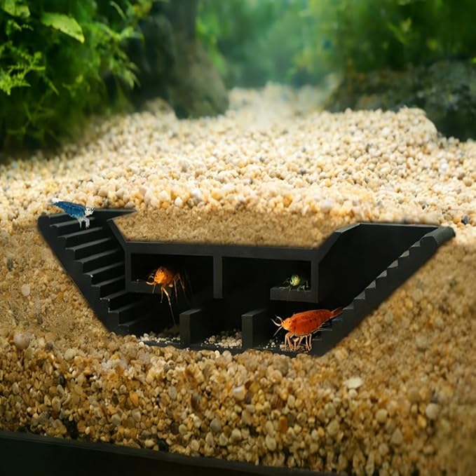 Aquarium Underground Tunnel, Fish & Shrimp Hideout, Fish Tank Decor Decoration Hideout Aquarium Shrimps Breeding Cave Perfect for Small Shrimp, Cherry Shrimp, Dwarf Shrimp (Color:Black)