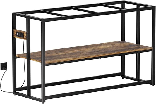 Urban Deco 55-75 Gallon Fish Tank Stand with Power Outlets, 900LBS Capacity Aquarium Stand, Metal Fish Tank Stand Dual-Layer Design Terrarium Stand, Rustic Brown