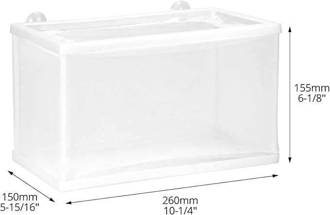 QWORK Fish Tank Breeder Net Mesh with Plastic Frame, 10.3 x 5.9 x 5.9 Inches, Soft Polyester Net, Suction Cups for Installation, 2 Pcs