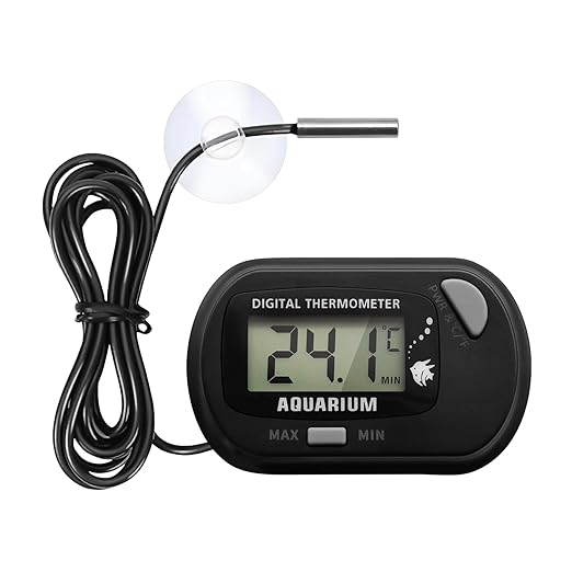 Digital Aquarium Thermometer with LCD Display MAX/MIN Memory for Fish Tank/Reptile Terrariums Water Temperature Gauge with Precision Sensor (Grey)