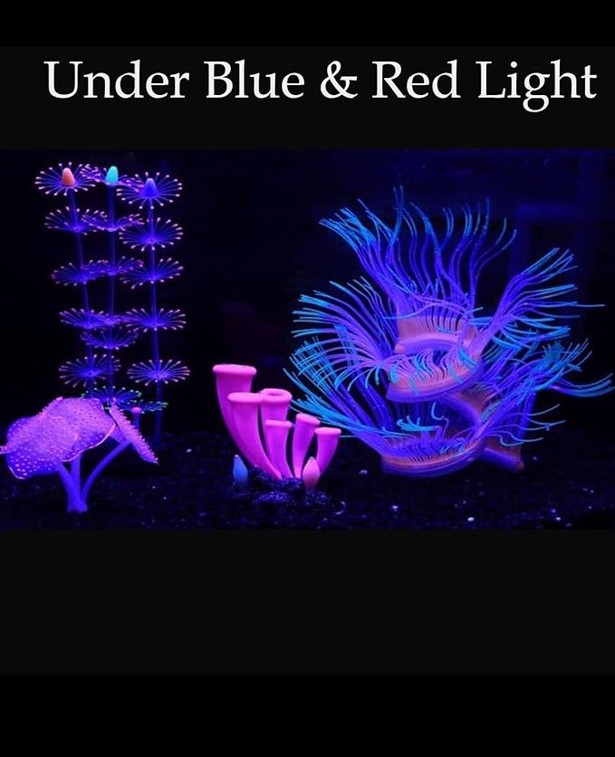 ZtohPyo 4 Pieces Aquarium Fish Tank Decorations with Glowing Effect, Silicone Glow Artificial Ornament Coral Reef Plants for Aquarium Decoration Small and Large Fish Bowl Decor Accessories
