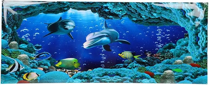 Tnfeeon Sea World Aquarium Background, PVC Adhesive Double Sided Poster Sticker Fish Decoration(122x50cm)
