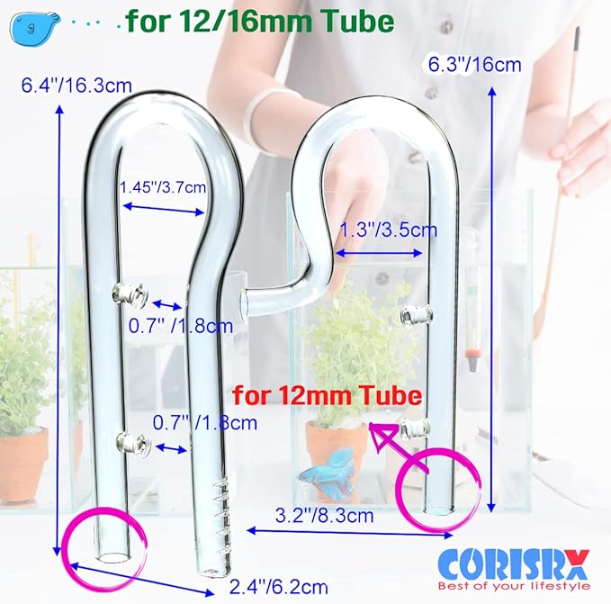 Aquarium Mini Glass Lily Pipe Bar Kit Inflow & Outflow for 12mm Tube Canister Filter - Elegant Design & Perfect Size for Small Fish Tank Filter Accessories, 5 10 15 20 Gallon Fish Tank