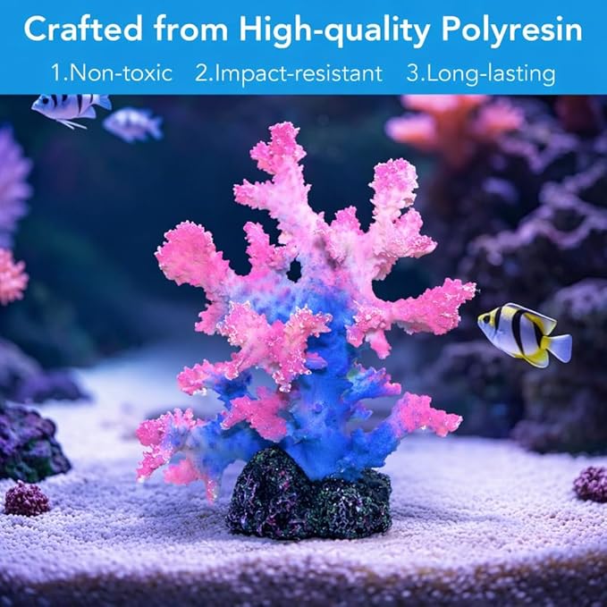Polyresin Coral Ornament for Fish Tank Decorations,Aquarium Landscape Decor - Safe for Saltwater & Freshwater,Blue&Pink