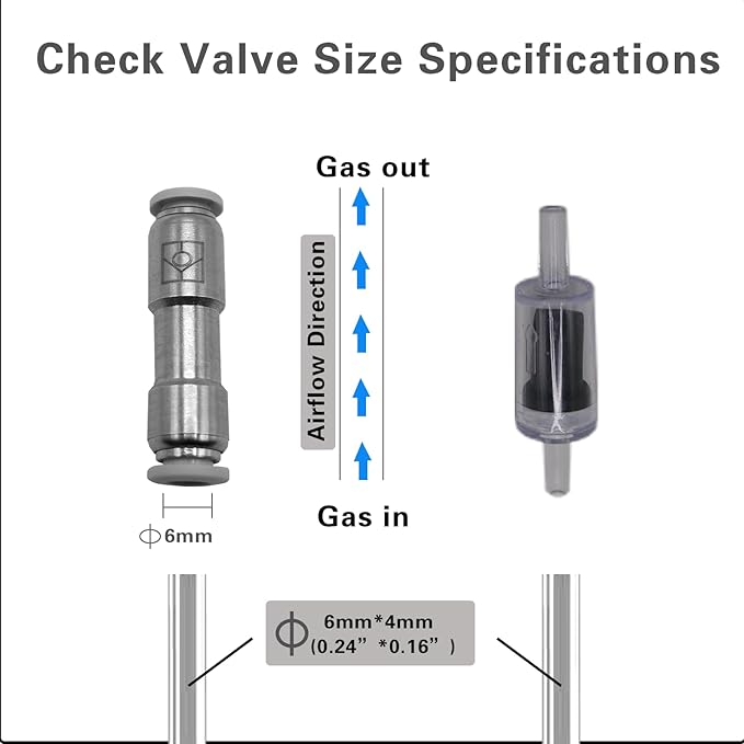 Aquarium Check Valves 1 Way Non-Return Valves Spare Parts Kit for CO2 System & Air Pump