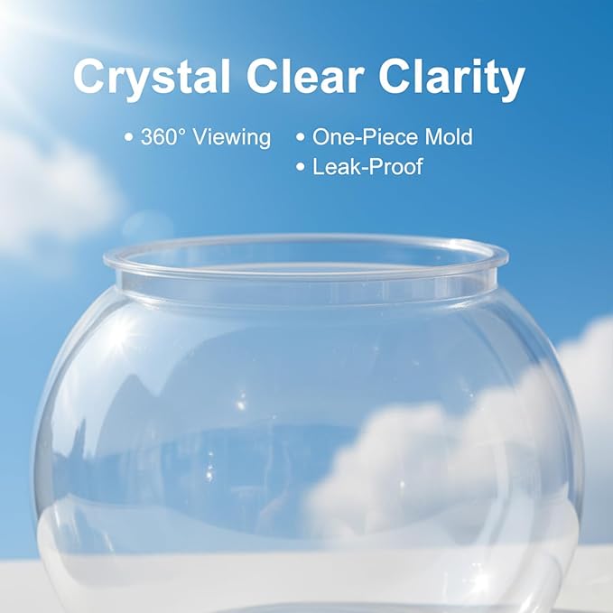 1 Gallon Plastic Fish Bowl, Shatterproof Clear Round Goldfish Betta Tank, Small Bubble Bowl Vase for Centerpiece, Candy Jar, Carnival Game & Party Drink Container