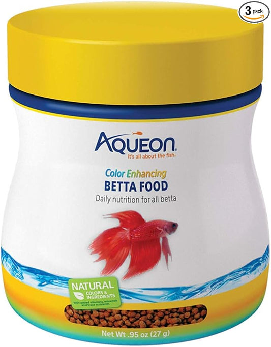 Aqueon 3 Pack of Color Enhancing Betta Food Pellets, 0.95 Ounces Per Container