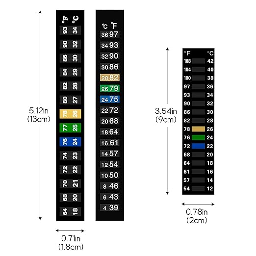 18 PCS Aquarium Thermometer Strips Stick on Fish Tank Temperature Gauge, Temperature Sensing Digital Stickers for Jars Fermentation Brewing, 39-97 °F & 54-108 °F & 63-93 °F