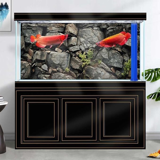 72X16IN Stone Aquarium Background, Rock Fish Tank Background, Natural Rocky Glass Terrarium Background with 8 EVA Double-Sided Tape