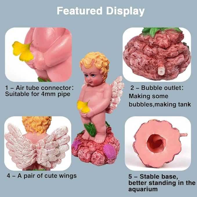 Aquarium Decoration Small Fish Tank Air Bubbler Decor Resin Angel Aquarium Air Bubbler Decoration Aquarium Statue for Fish Oxygen Ornament Aquarium Fish Tank Decor - 5.5 Inches High
